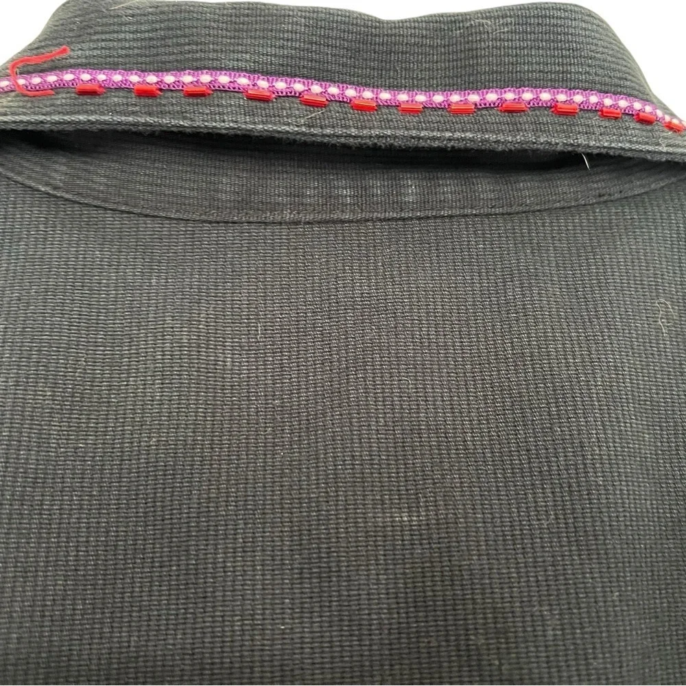 Vintage -Style Red Hat Society Jacket - Black Denim, Bold Stitching & Buttons - Picture 5 of 5